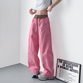 大码 子 胖mm轻薄透气运动阔腿裤 高腰拼接多巴胺冰丝速干直筒裤 夏季