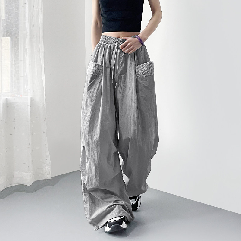 大码蕾丝口袋冰丝速干工装裤女夏季胖mm宽松显瘦防晒松弛感阔腿裤,女装/女士精品,大码裤装,淘宝优惠券,粉丝福利购,淘宝优惠卷