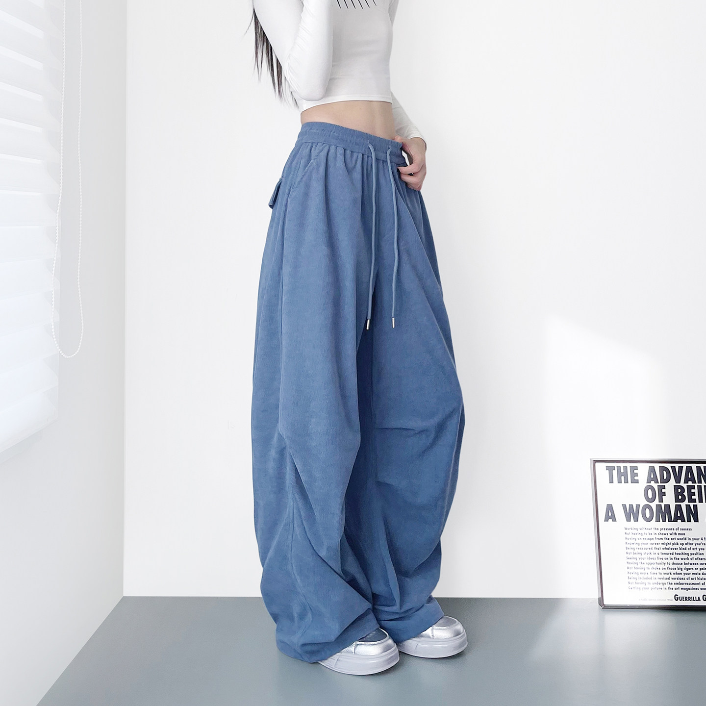 高腰抽绳软糯灯芯绒阔腿裤女春季胖mm大码显瘦慵懒压褶垂感休闲裤,女装/女士精品,大码裤装,淘宝优惠券,粉丝福利购,淘宝优惠卷