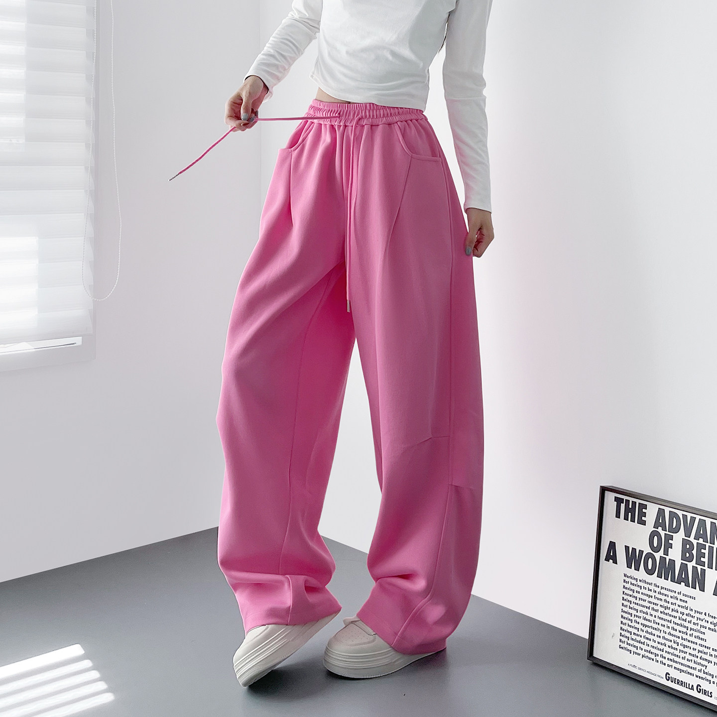 大码高腰压褶运动卫裤女冬季新款胖mm显瘦宽松软糯舒适垂感阔腿裤,女装/女士精品,大码裤装,淘宝优惠券,粉丝福利购,淘宝优惠卷