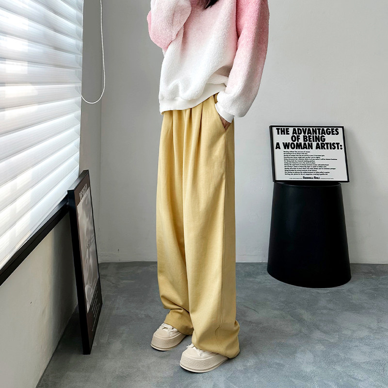 黄色加绒加厚阔腿裤女秋冬季大码胖mm高腰宽松直筒裤慵懒风休闲裤,女装/女士精品,大码裤装,淘宝优惠券,粉丝福利购,淘宝优惠卷