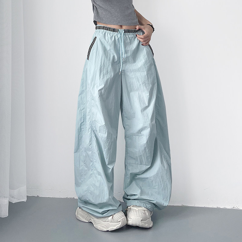 设计感冰丝速干运动阔腿裤女大码胖mm拼接格纹跳舞显瘦藏肉直筒裤,女装/女士精品,大码裤装,淘宝优惠券,粉丝福利购,淘宝优惠卷