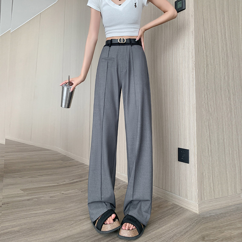 灰色西装裤女早秋新款大码胖mm高腰撞色直筒休闲裤宽松显瘦阔腿裤,女装/女士精品,大码裤装,淘宝优惠券,粉丝福利购,淘宝优惠卷
