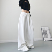 大码 微胖女孩显瘦遮肉加绒山本裤 白色慵懒风软糯运动阔腿裤 女冬季