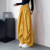 大码 胖mm梨形身材高腰抽绳垂感拖地阔腿裤 褶皱宽松休闲裤 2025春季