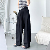 高腰垂感拖地山本裤 夏季 女大码 胖mm宽松显瘦休闲直筒裤 薄款 阔腿裤