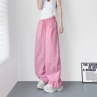 大码多巴胺冰丝速干运动裤女2026夏季新款胖mm显瘦酷飒直筒阔腿裤