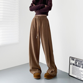 设计感仿羊绒压褶阔腿裤 女冬季 新款 大码 胖mm显瘦慵懒风云朵弯刀裤