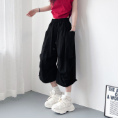 冰丝美式 胖mm显瘦宽松运动工装 速干七分裤 大码 女夏季 新款 垂感短裤