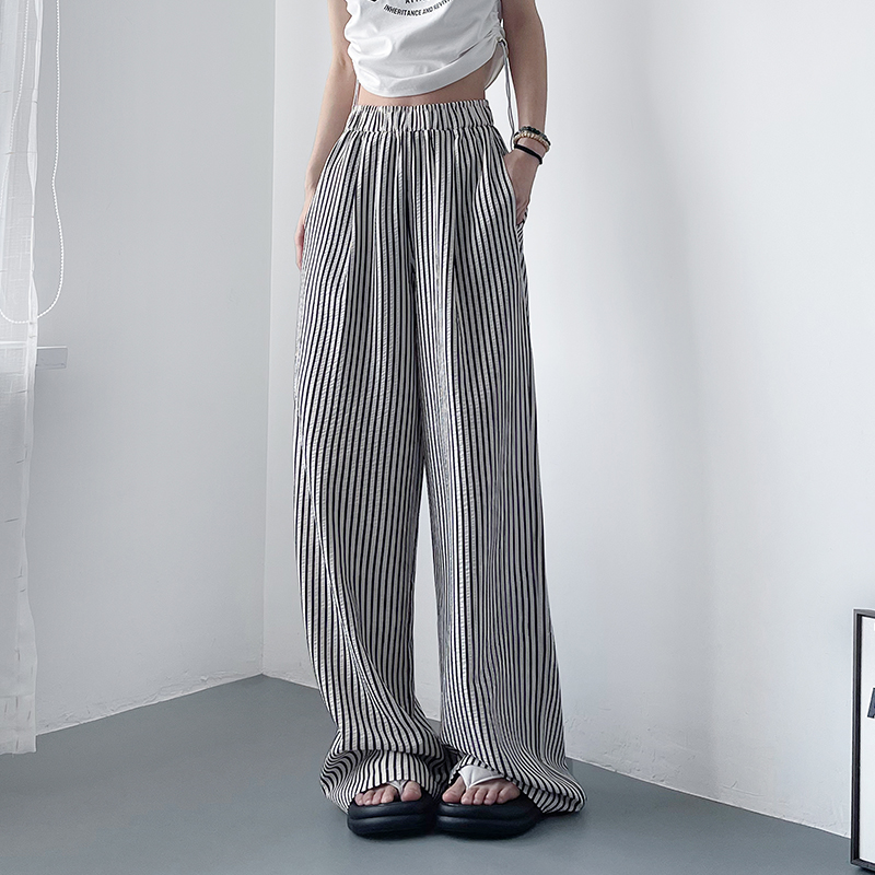 蜜略大码条纹胖mm阔腿裤梨形身材