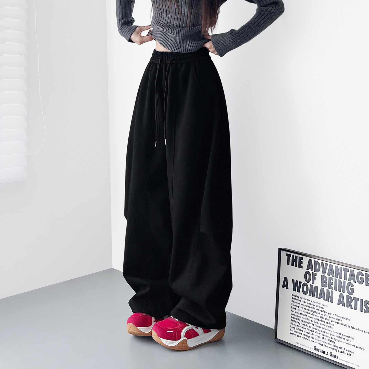 大码高腰垂感大裤腿松弛感阔腿裤女秋季新款胖mm显瘦慵懒风休闲裤,女装/女士精品,大码裤装,淘宝优惠券,粉丝福利购,淘宝优惠卷