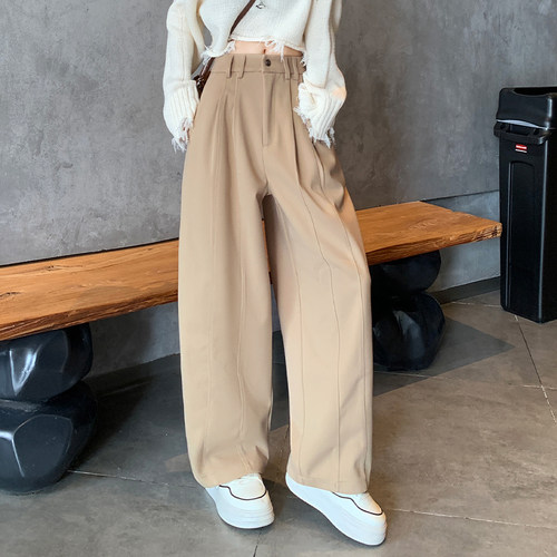 密略大码宽松显瘦高腰垂感阔腿裤