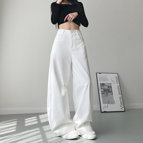 蜜略秋季新品微胖女孩宽松阔腿裤