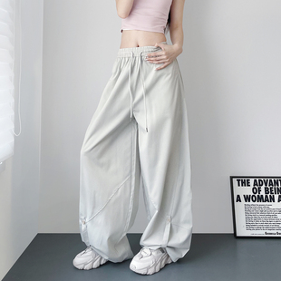 大裤腿设计感阔腿工装裤女2026春季新款胖mm宽松显瘦酷飒风工装裤