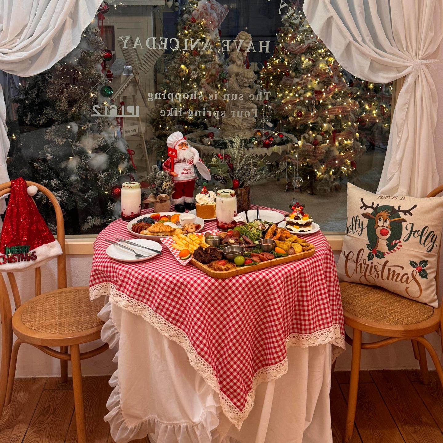 红色格子圣诞桌布圣诞节装饰餐厅餐桌布氛围场景布置拍照道具新款,居家布艺,桌布,淘宝优惠券,粉丝福利购,淘宝优惠卷