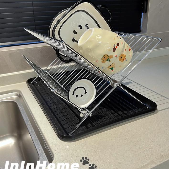 家居好物厨房沥水架水槽边可折叠X型置物架碗架双层碗碟收纳架