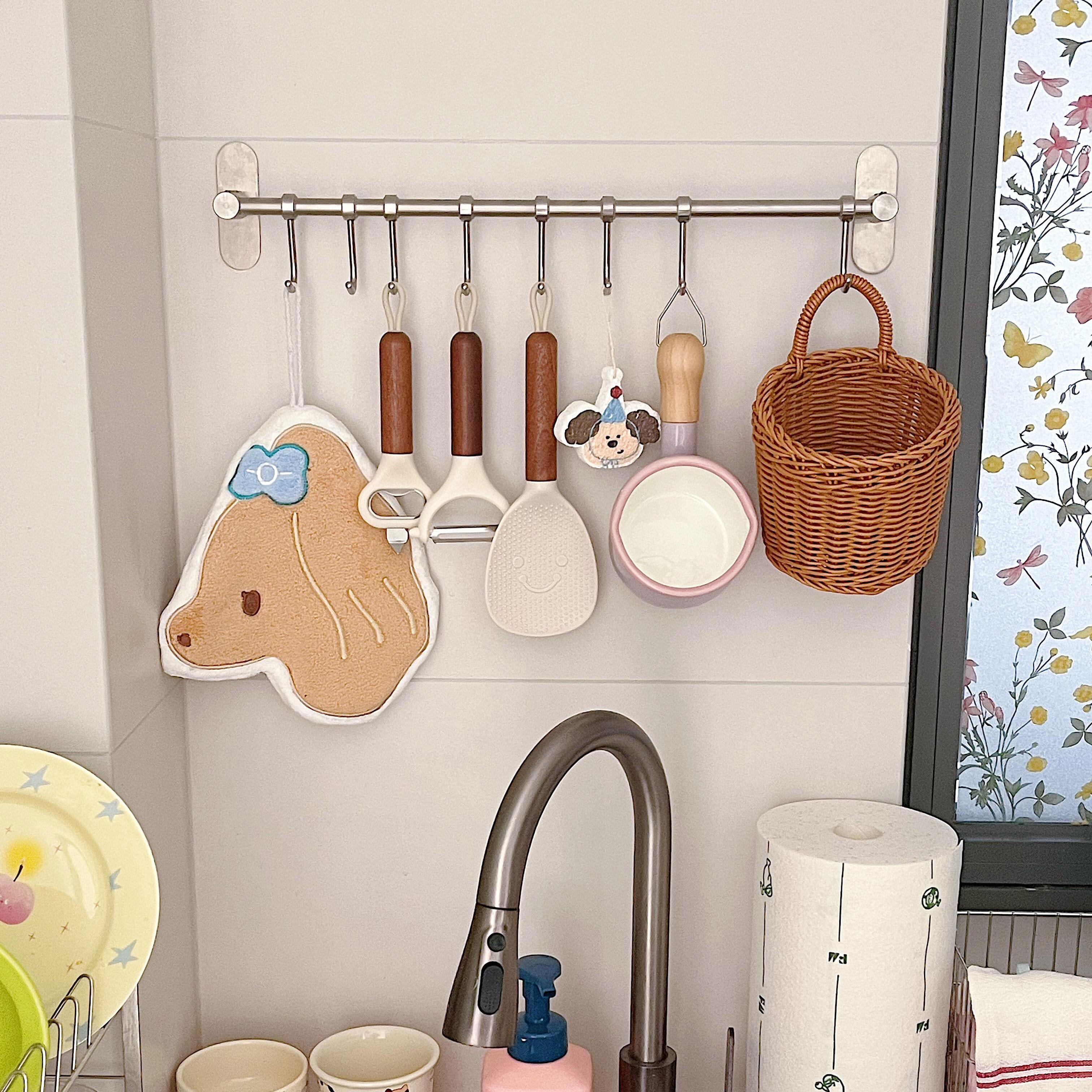 厨房挂钩免打孔挂杆厨房置物架锅铲勺子挂架不锈钢排钩壁挂式收纳