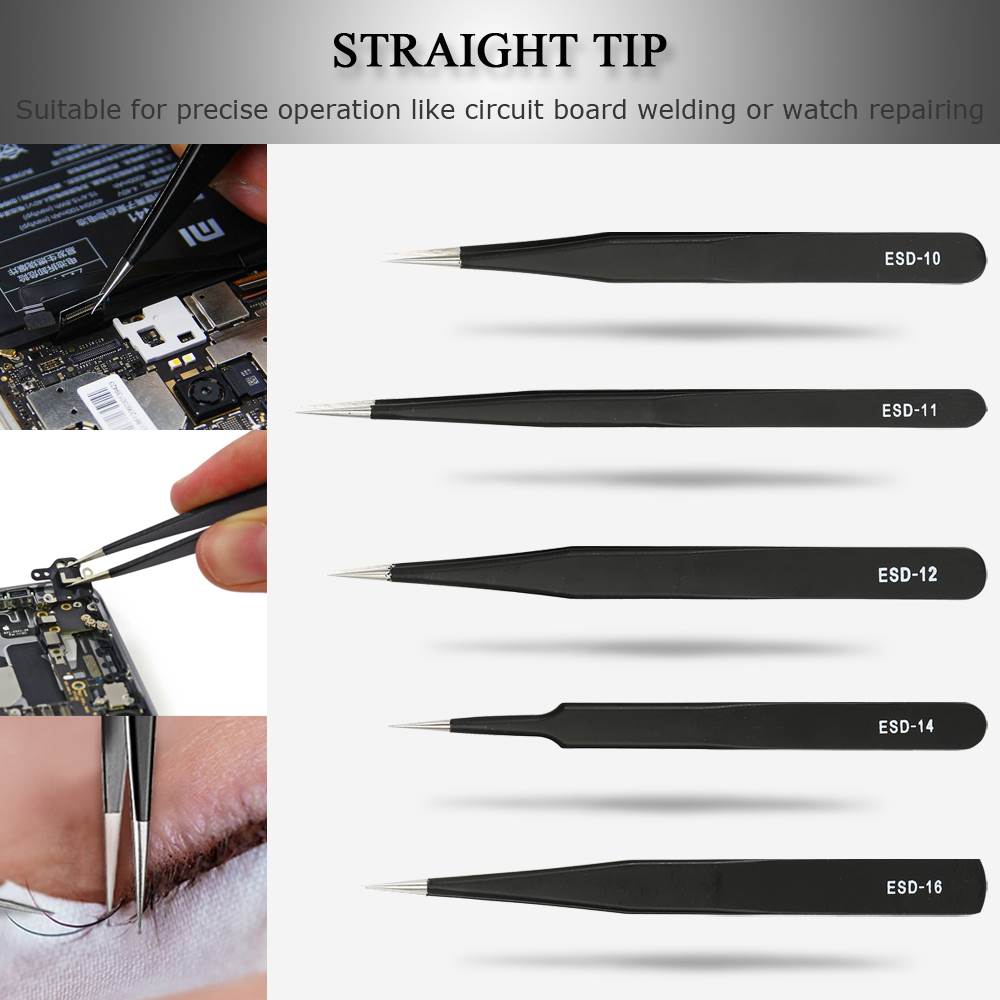 1/2/9Pcs Stainless Steel Tweezers Anti-static ESD Tweezer To