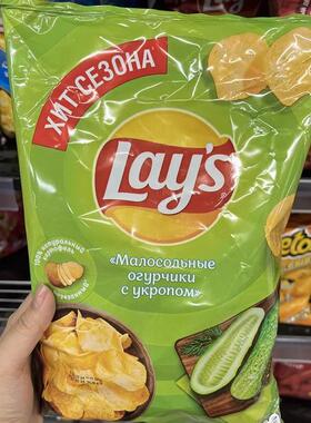 俄罗斯超市进口酸黄瓜茴香味薯片休闲零食咸味脆薯下午茶小食140g