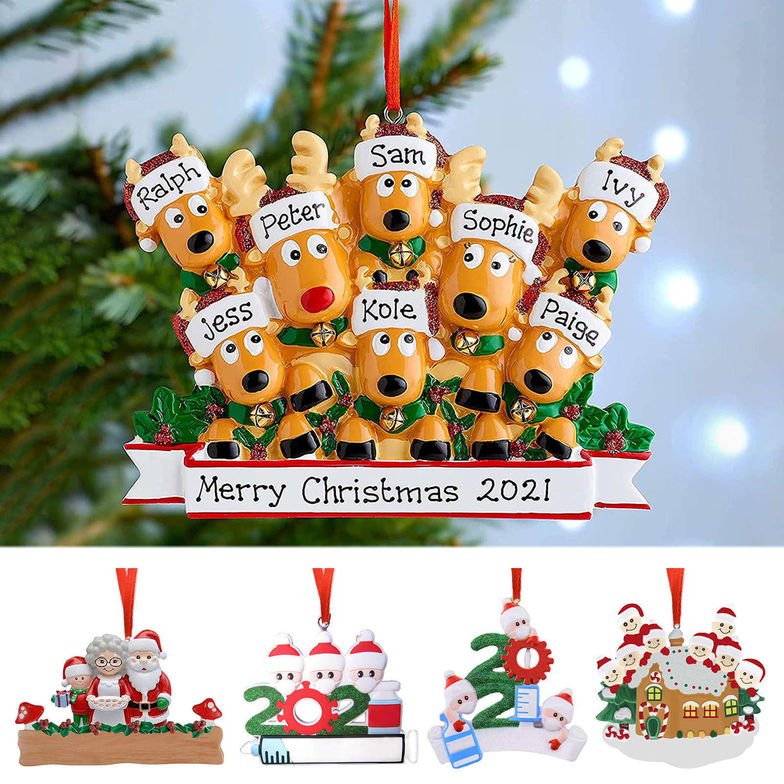 Personalised Family Christmas Xmas Tree Bauble Decoration