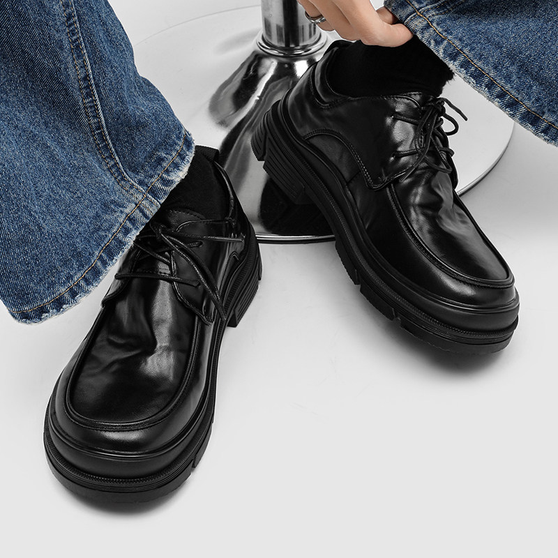 明星同款黑色内增高正装皮鞋男