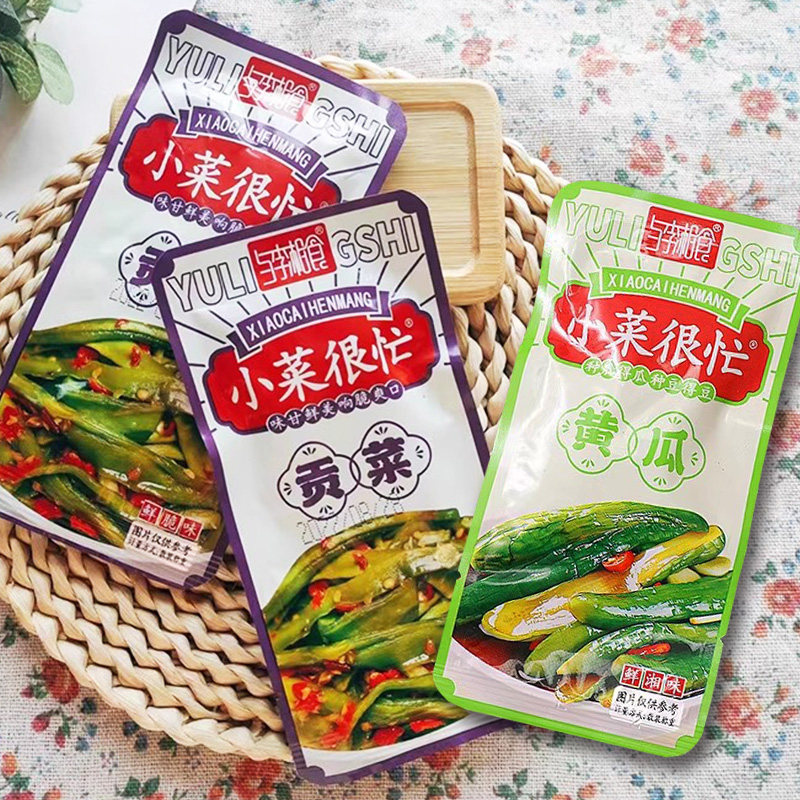 与李湘食小菜很忙黄瓜秋葵贡菜玉米笋咸菜下饭菜咸泡菜即食小包装,零食/坚果/特产,蔬菜干,淘宝优惠券,粉丝福利购,淘宝优惠卷