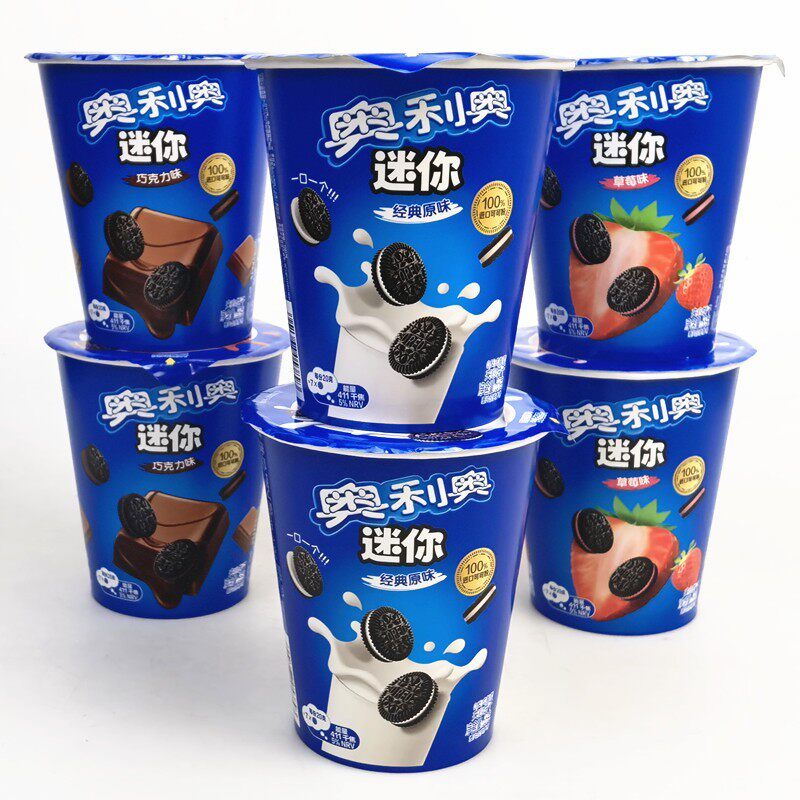 新货奥利奥mini迷你夹心饼干55g*6杯原味巧克力草莓儿童休闲零食