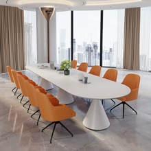 奶油风白色岩板会议桌长桌简约现代会议室美容院展厅接待洽谈桌椅
