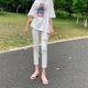 ins 女小个子高腰紧身显瘦小脚铅笔裤 2026春夏新款 破洞白色牛仔裤