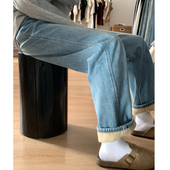 浅蓝色窄版 子 高腰显瘦宽松小个子阔腿裤 直筒牛仔裤 女秋冬2025新款