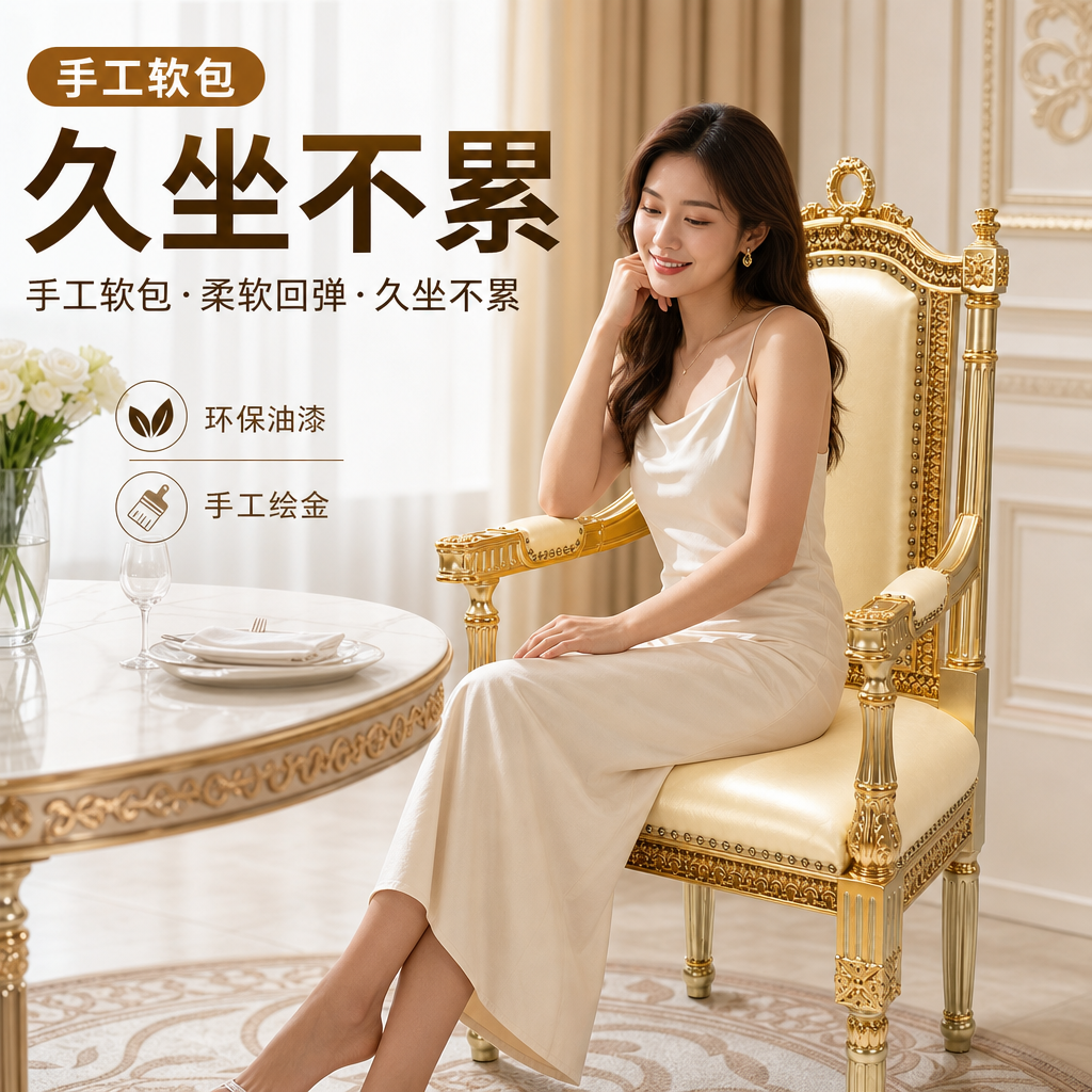 法式实木沙发椅别墅大户型餐椅
