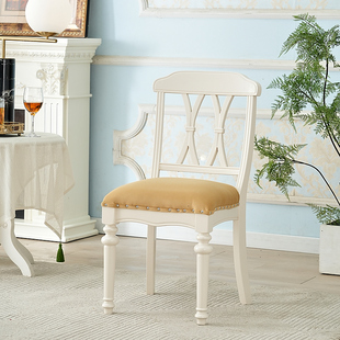 美式餐椅双叉椅全实木餐椅家用椅子法式复古雕花靠背餐椅咖啡厅椅