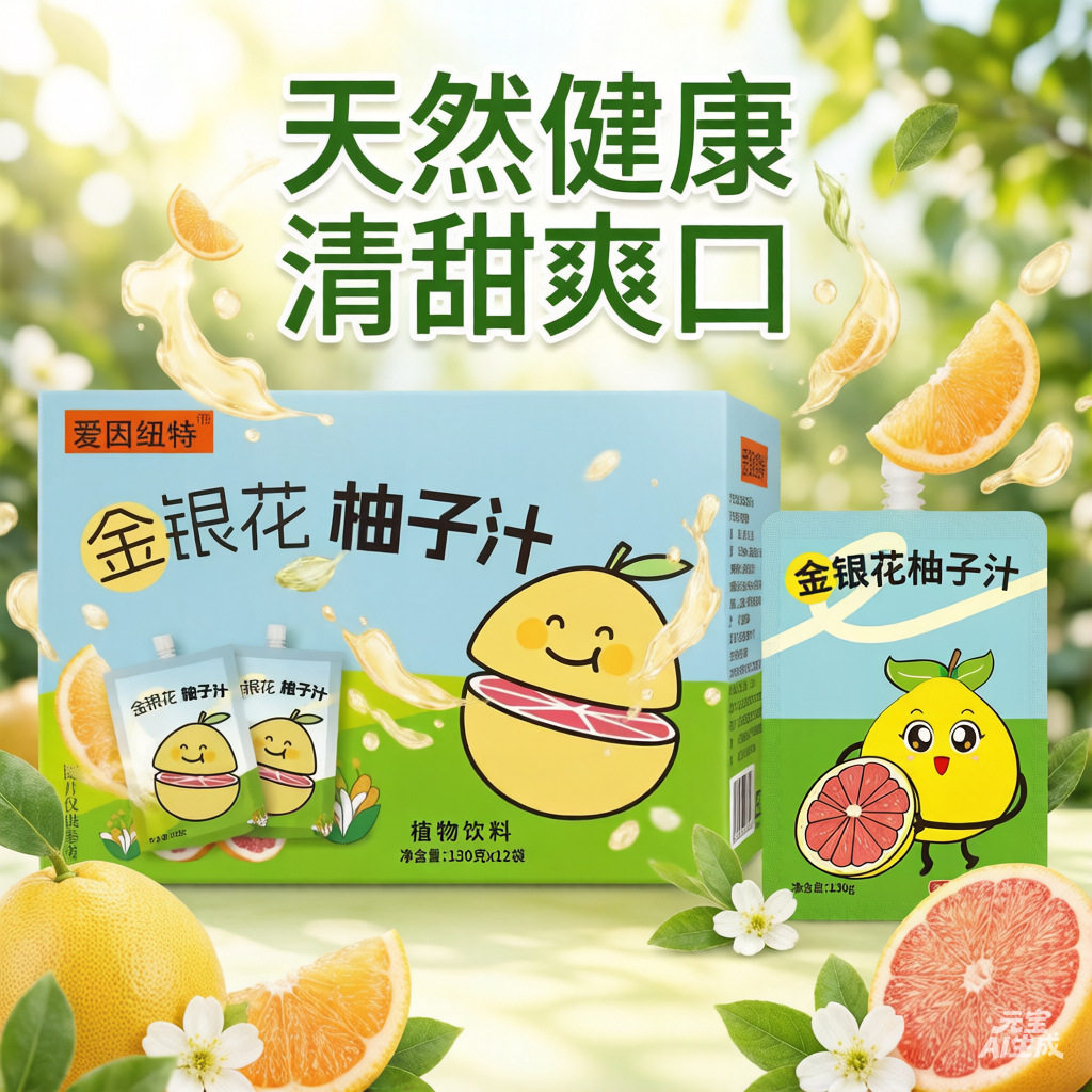 山姆冠名金银花柚子汁130ml袋箱装植物饮料浓缩果汁清润便携装柚