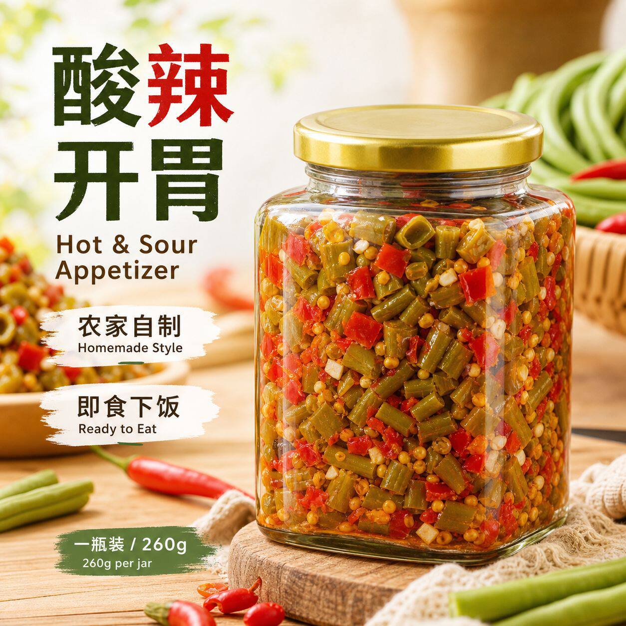 山姆冠名酸辣豆角农家自制酸豆角下饭菜开胃泡菜即食咸菜拌面佐餐