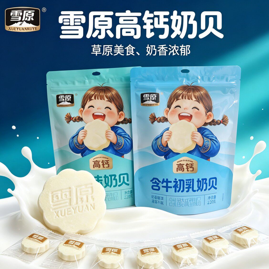 山姆冠名内蒙古特产雪原原味奶贝牛初乳奶贝220g奶片零食含乳片干