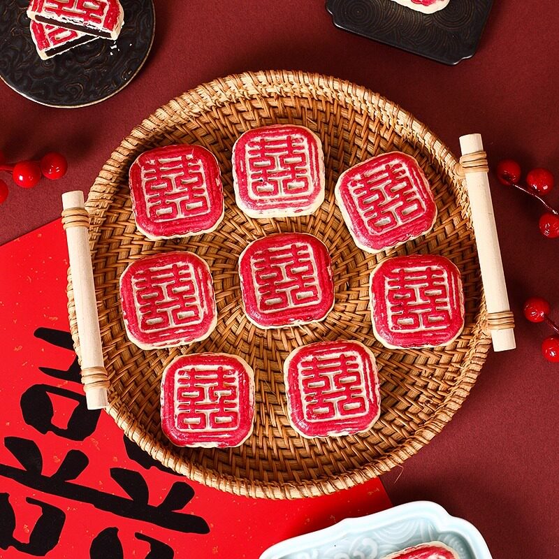 山姆冠名婚庆布置结婚回礼红豆味甜品盒装中式传统点心喜饼糕点零