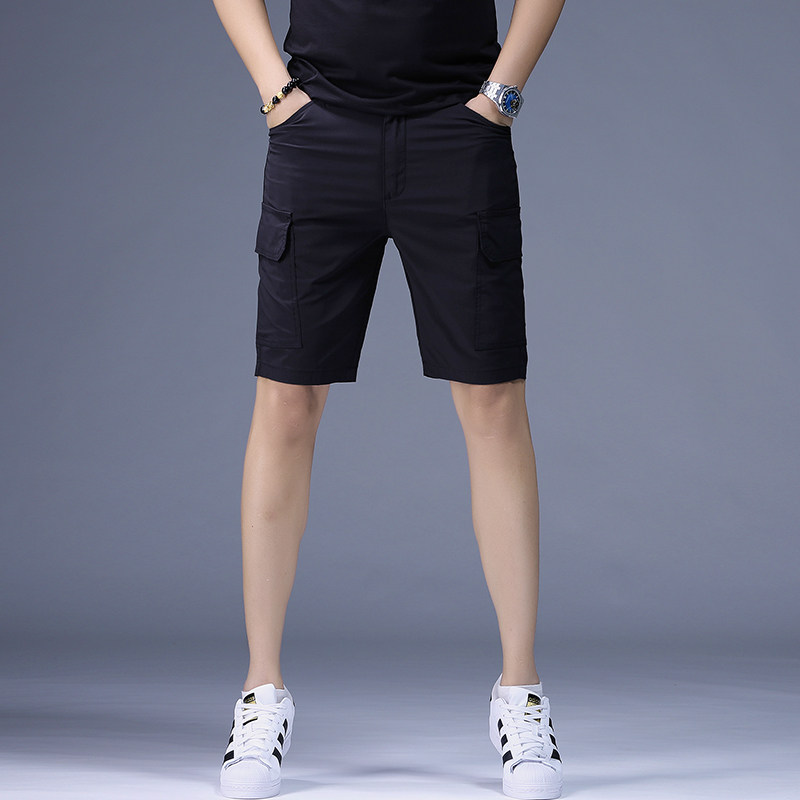 夏季男士五分黑色工装裤宽松直筒百搭中裤户外运动休闲裤薄款马裤