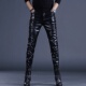 潮流帅气小脚机车裤 韩版 男士 时尚 修身 子男士 皮裤 拼皮长裤 秋冬男款
