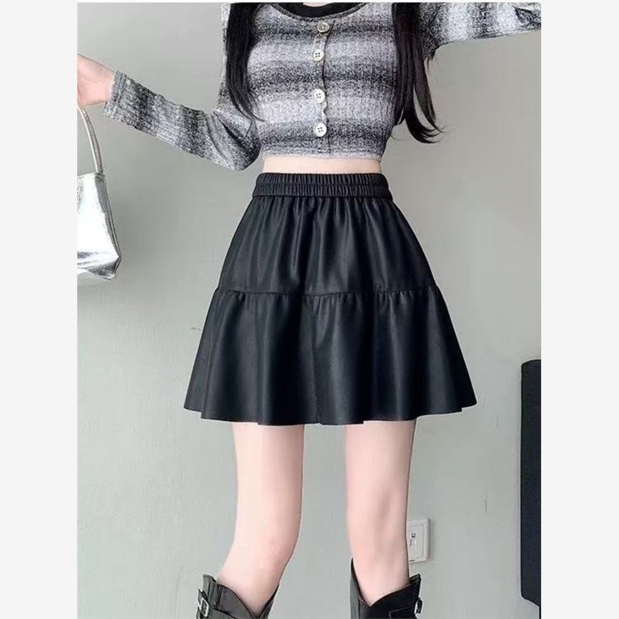 大码女装2025新款黑色pu皮辣妹半身短裙女秋冬高腰显瘦包臀a字裙