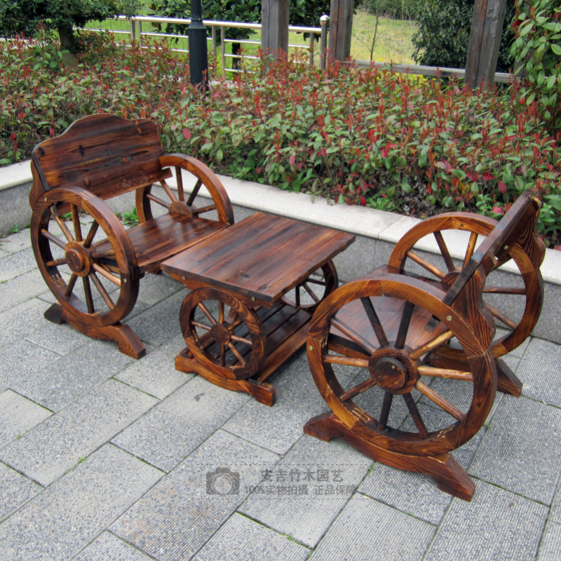 碳化实木庭院阳台车轮桌凳茶楼咖啡厅桌椅田园花园阳台烧烤桌椅