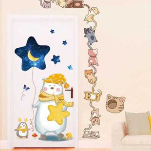 卡通猫咪门贴创意房门翻新装 饰儿童房可爱温馨布置墙贴纸贴画自粘