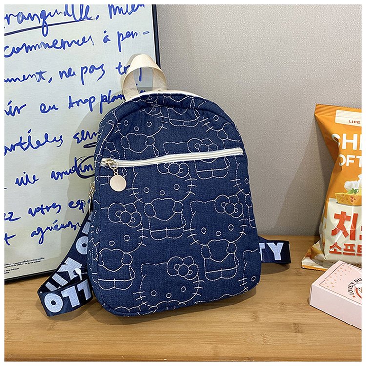 刺绣凯蒂猫牛仔布双肩背包旅行