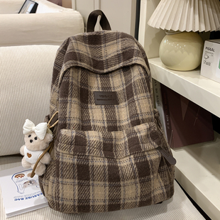 森系文艺格子双肩包2025新款外出旅行小巧背包学生大容量耐磨书包
