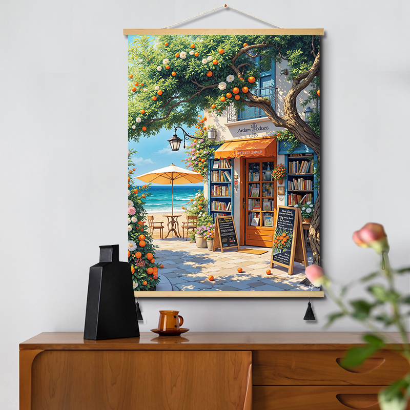 宫崎骏风景海边书店客厅装饰画治愈系餐厅咖啡厅氛围挂画床头挂画图片
