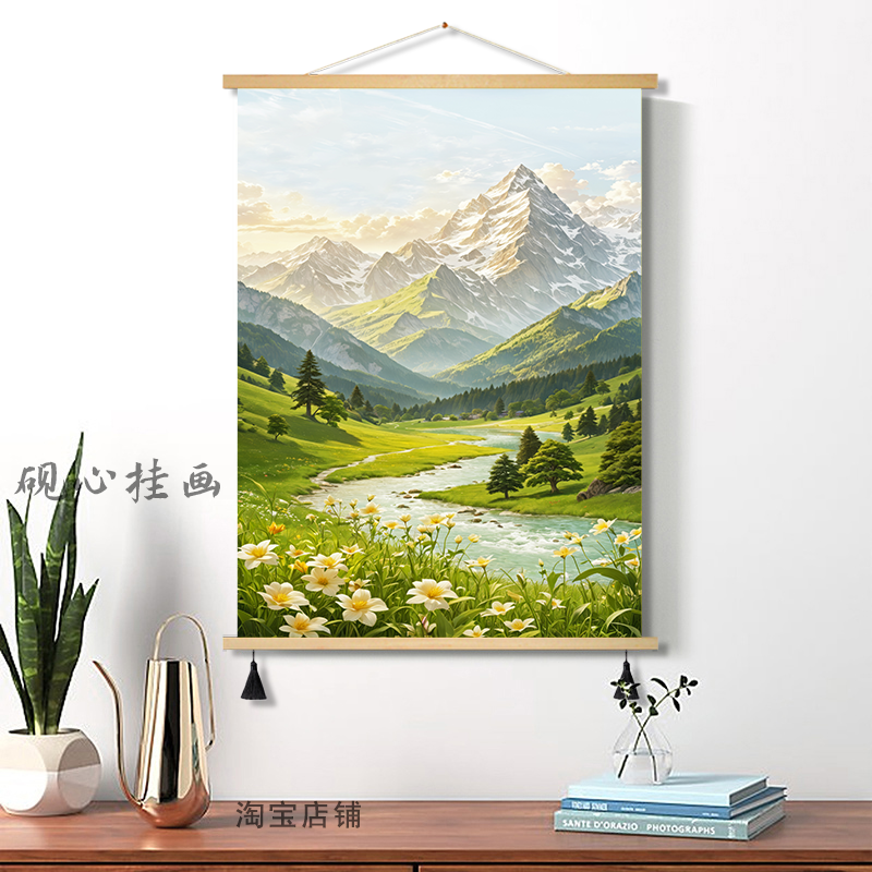 日照金山客厅风景装饰画玄关山水落地沙发大幅轻奢高级感招财挂画图片