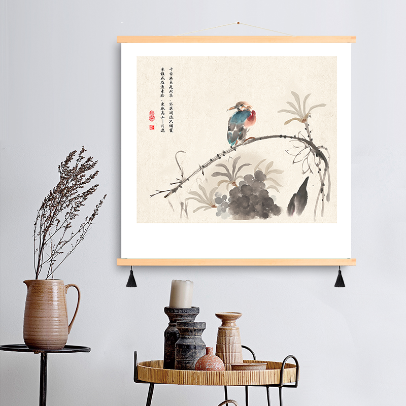 新款中式荷花装饰画挂画客厅餐厅简约花鸟壁画遮挡墙画竹子布艺画图片