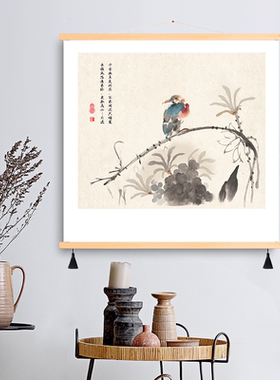 新款中式荷花装饰画挂画客厅餐厅简约花鸟壁画遮挡墙画竹子布艺画