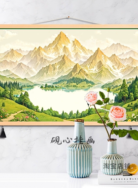 日照金山入户横款装饰画正对门走廊过道风景油画山水画布艺挂画