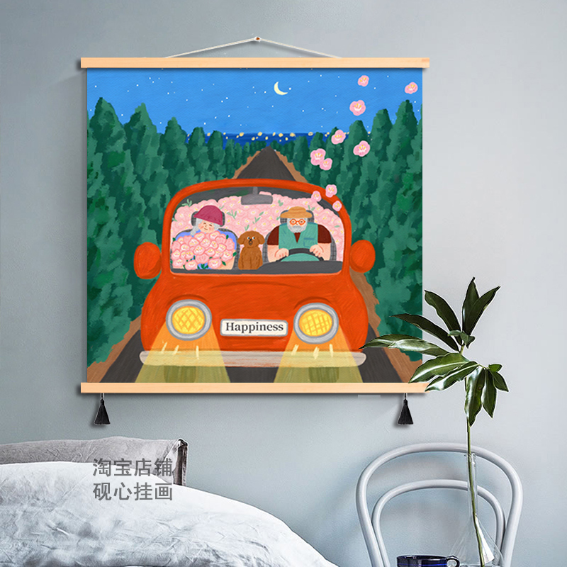 现代白头偕老装饰画客厅沙发壁画餐厅卧室床头情侣治愈布艺挂画图片