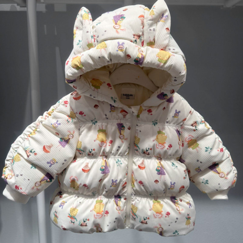 女宝宝羽绒服女小童婴幼儿童2025秋冬季新款加厚保暖外套花色连帽